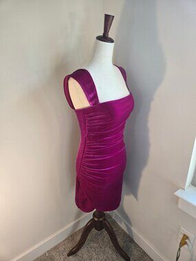 Nookie Fuchsia Pink Velvet Ruched Draped Bodycon Mini Dress Size S